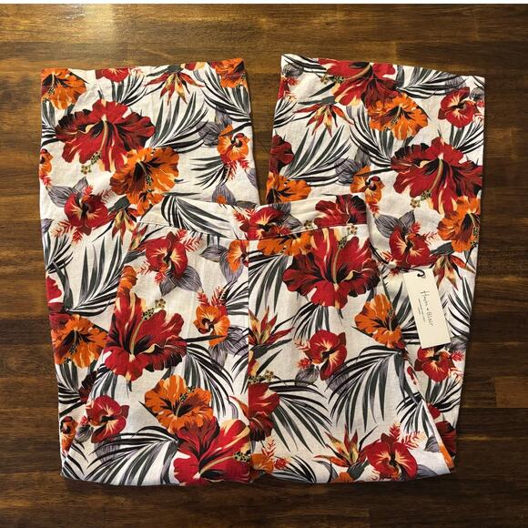 Haver + Blair Women’s XS Pants Wide Leg Crop Pull On Linen High Rise Tropical - Picture 1 of 12